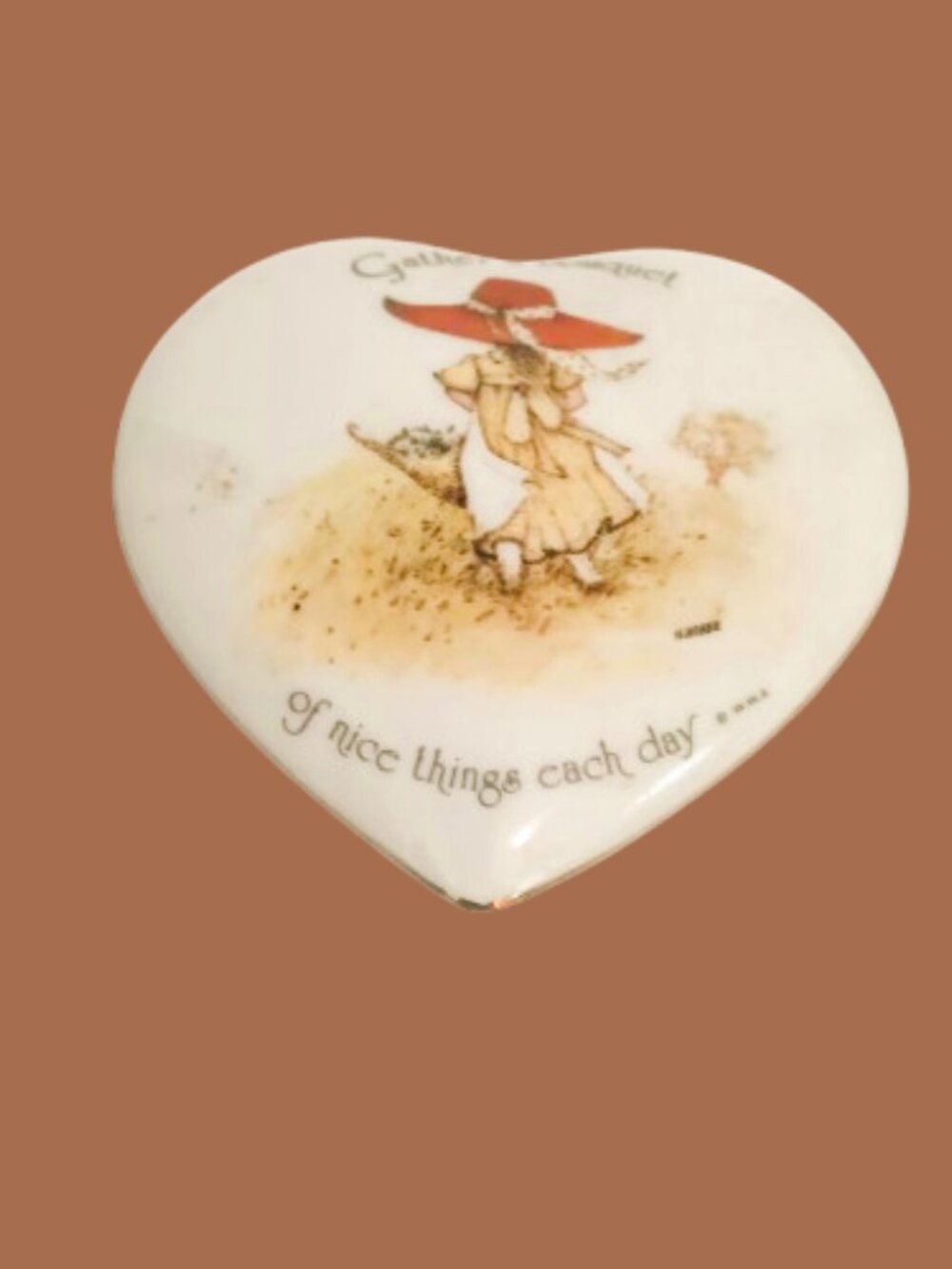 Porcelain Holly Hobbie Trinket Box Vintage Heart Shape Dainty Container
